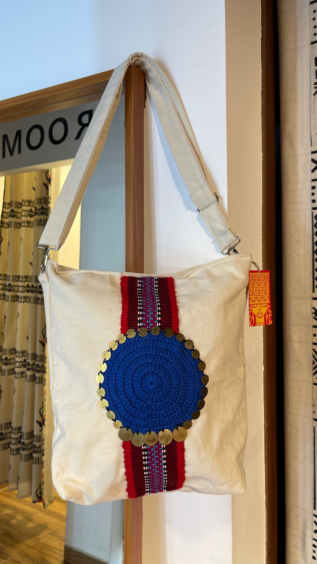 Blue circle cross bag
