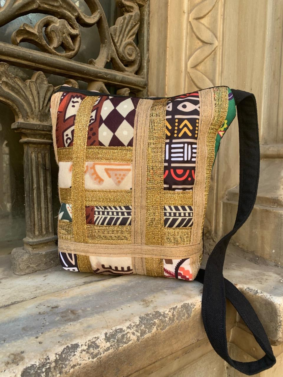 Afro bling gold lines Cross bag