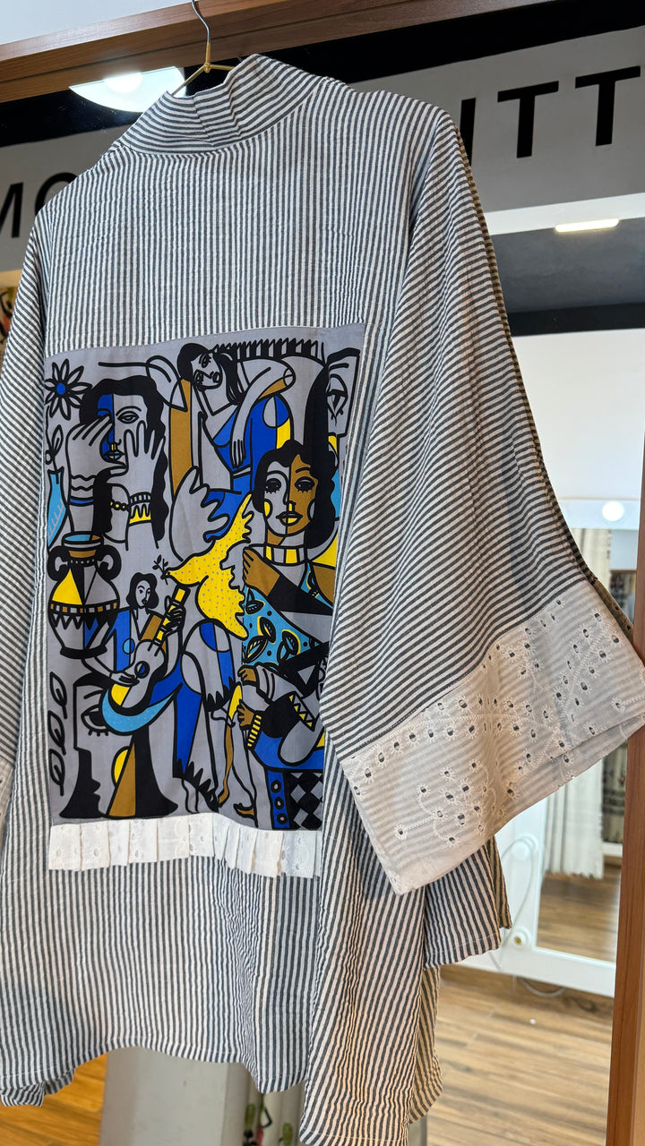 Picasso & masotii strip Linen kimono