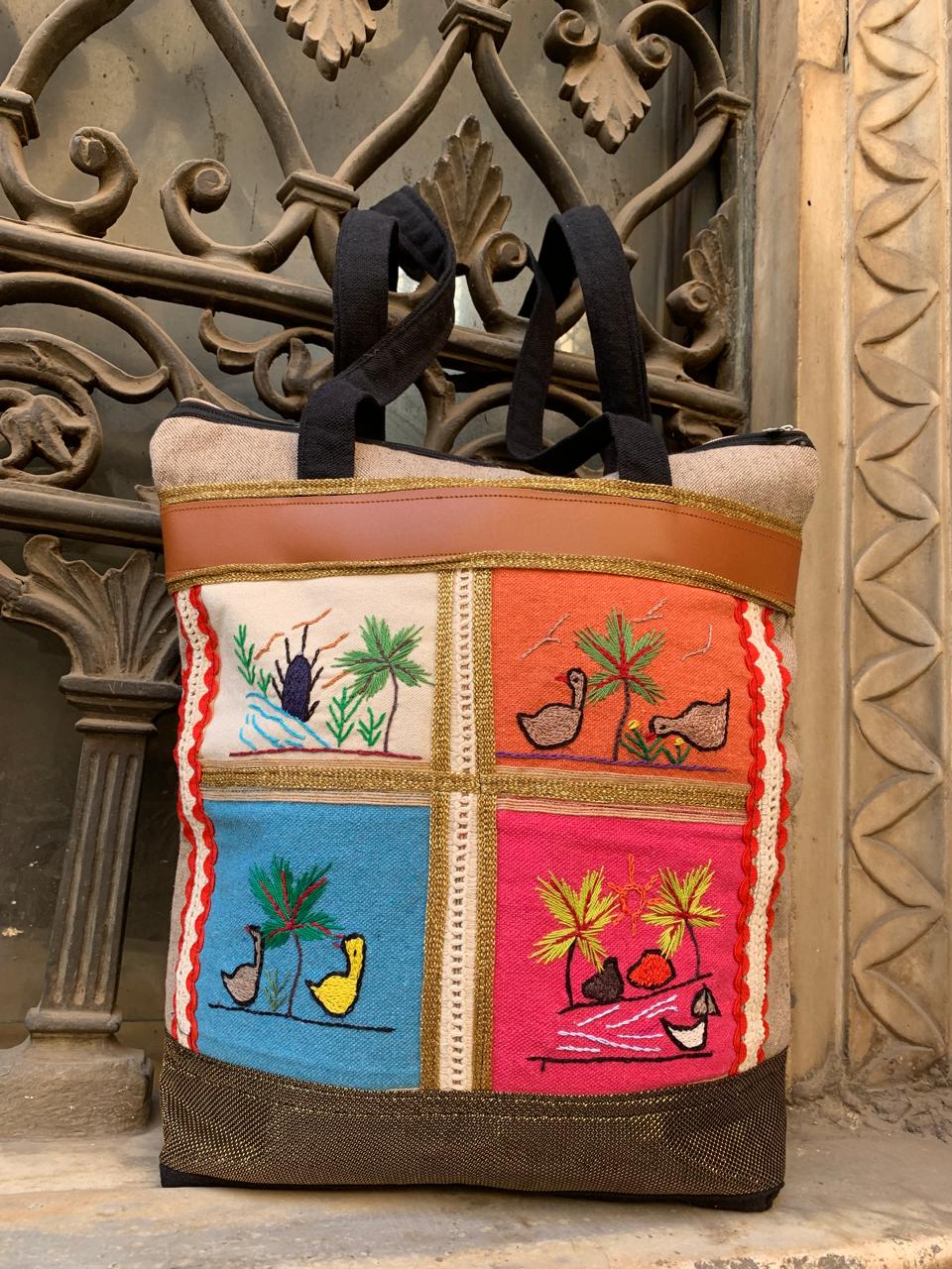 embroidery squares shoulder bag