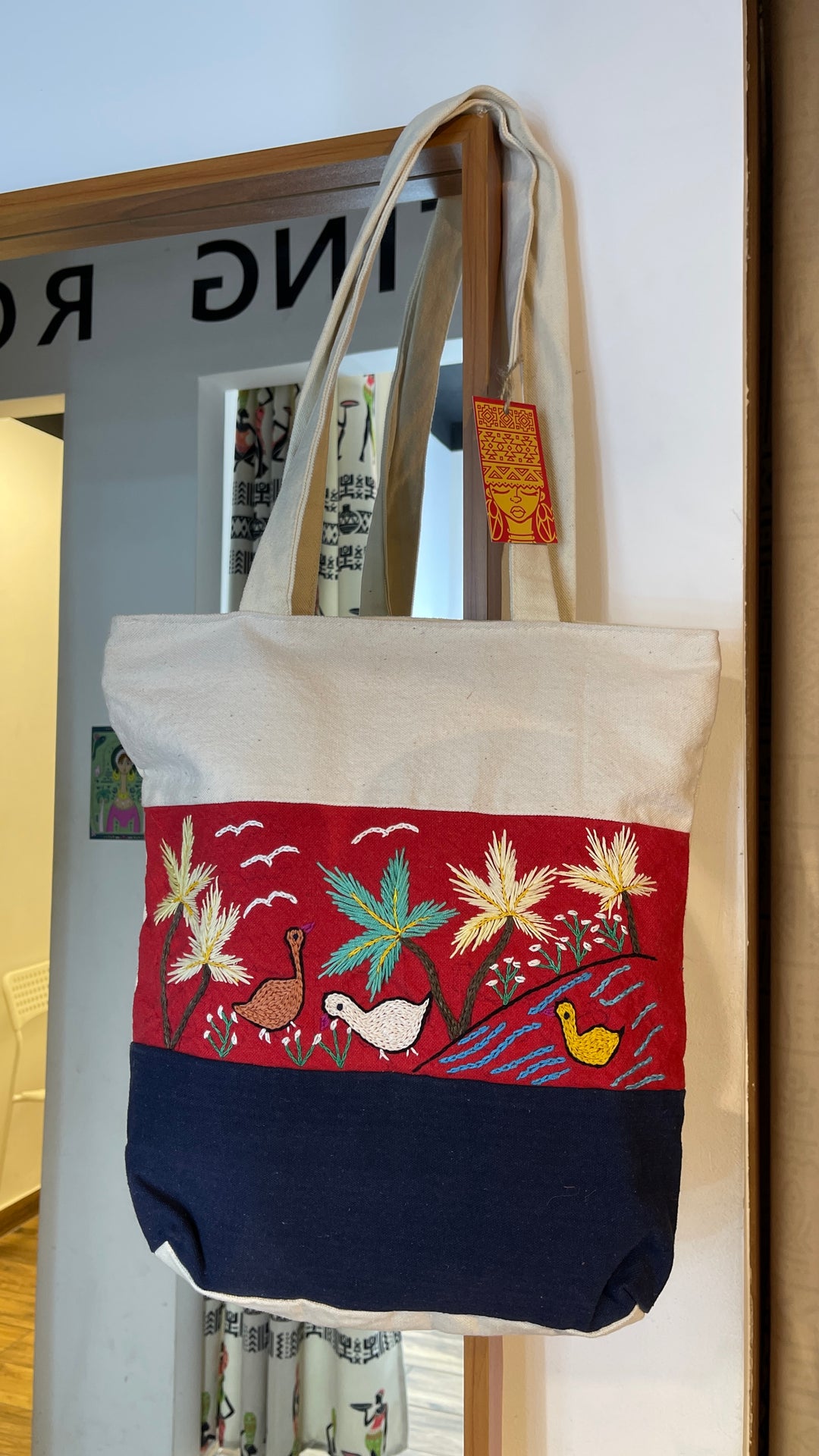 Sinai embroidery X red “2” tote bag