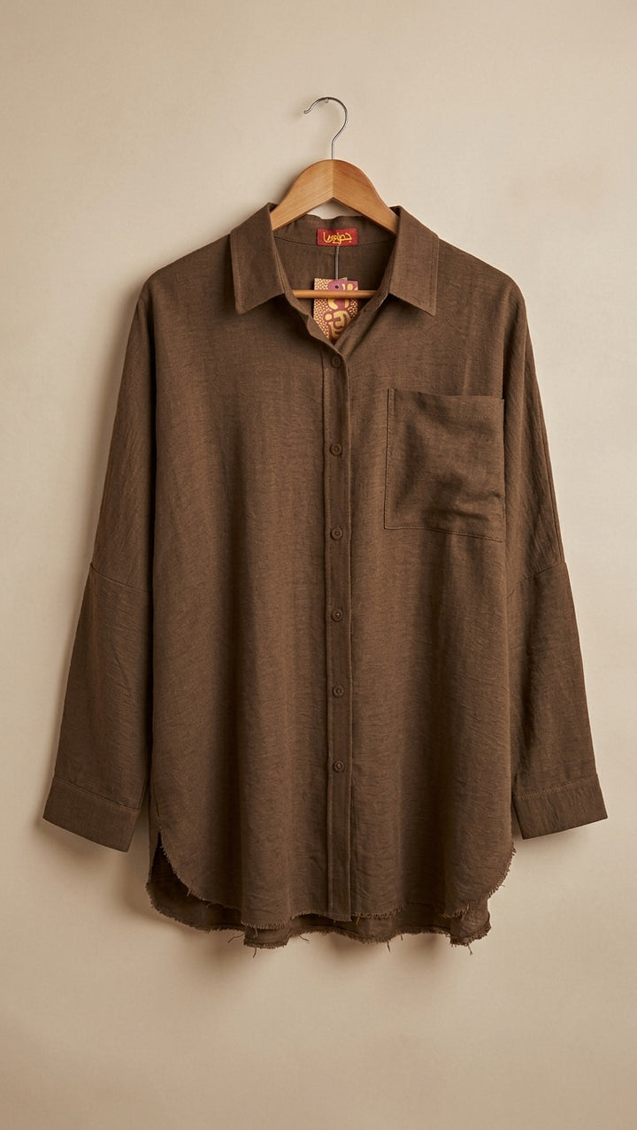 Chocolate brown linen unfinished shirt
