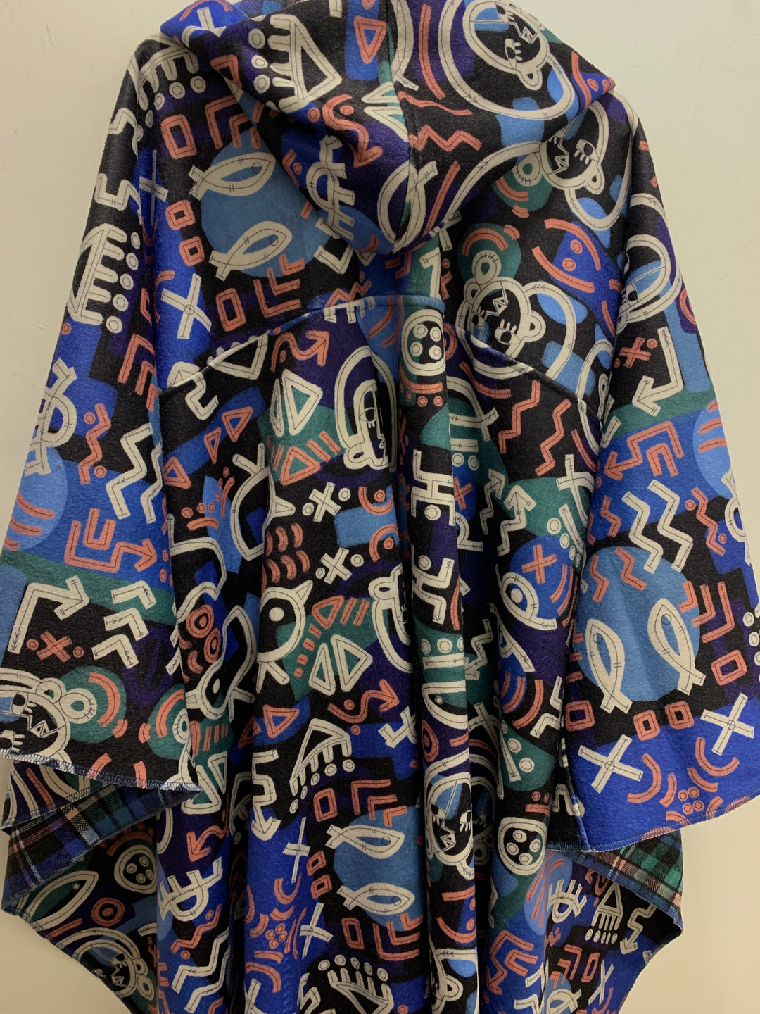 blue urban tribal hooded cape "Defect"