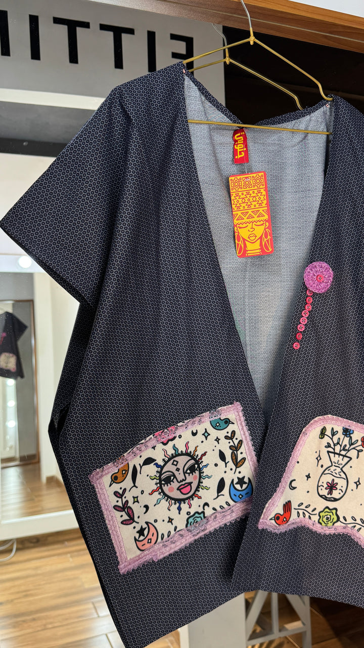 blue “6” cap Kimono