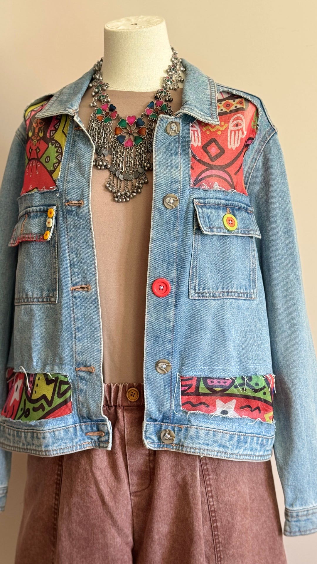 Red folklore Recycle denim jacket