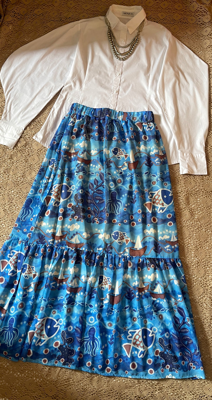 Sea embroidery pattern chiffon skirt