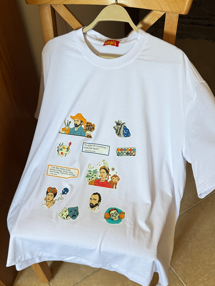 White "van X frida " oversized half sleeve shirt