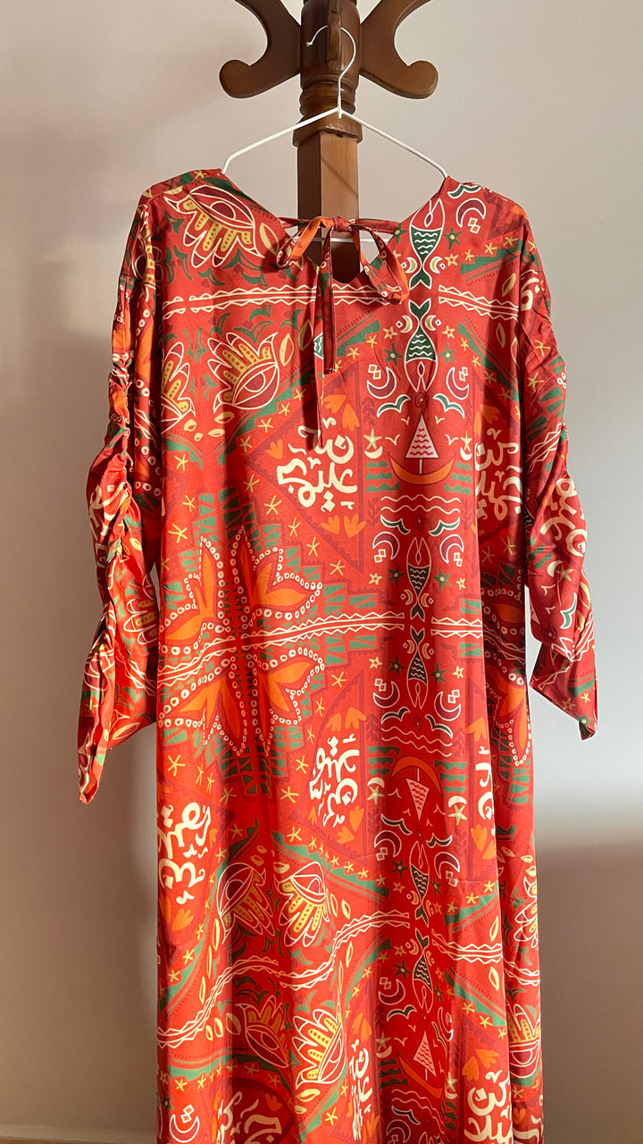 Folk orange pattern cloche dress