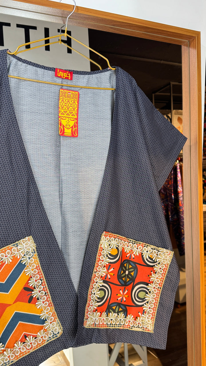 blue “2” cap Kimono