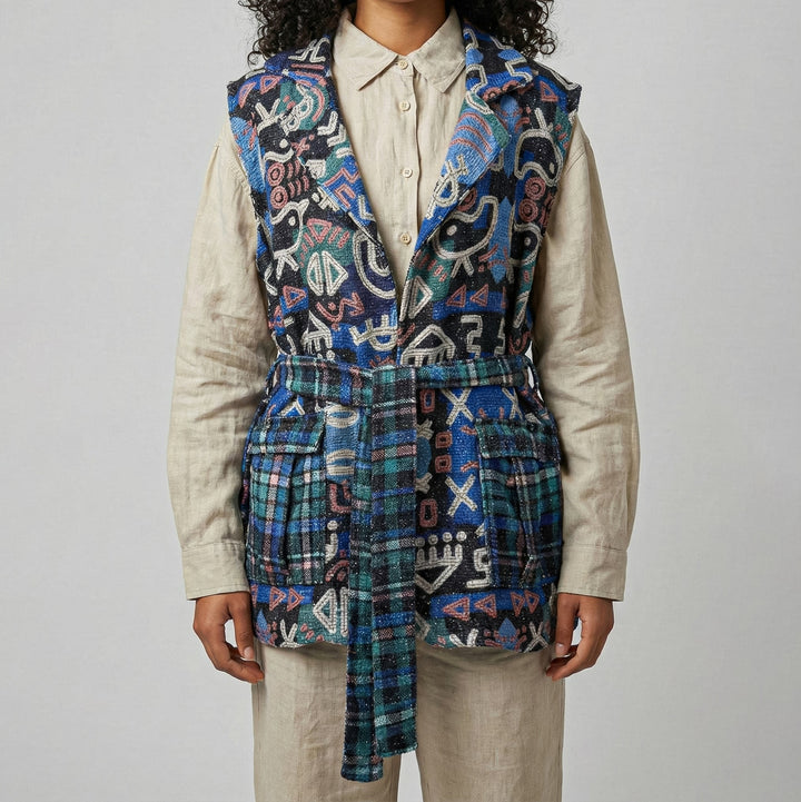 blue urban tribal The tweed vest