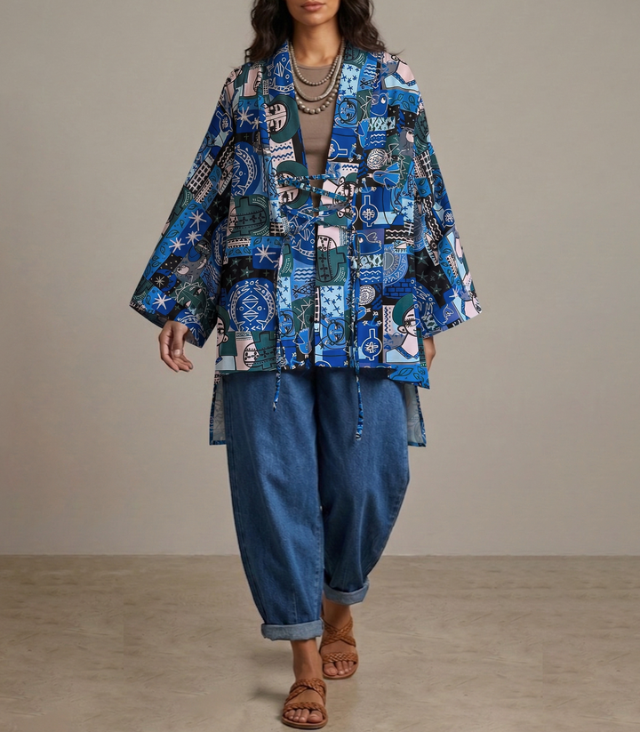midnight Nile high & Low linen kimono