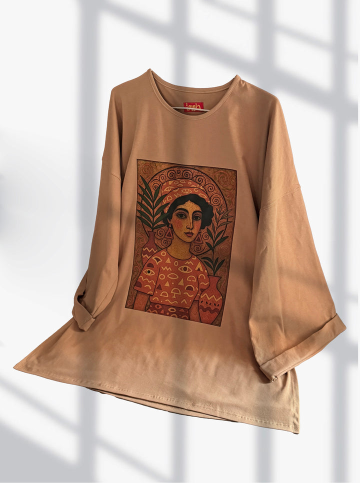 Fayoum woman portrait Mocha cotton shirt