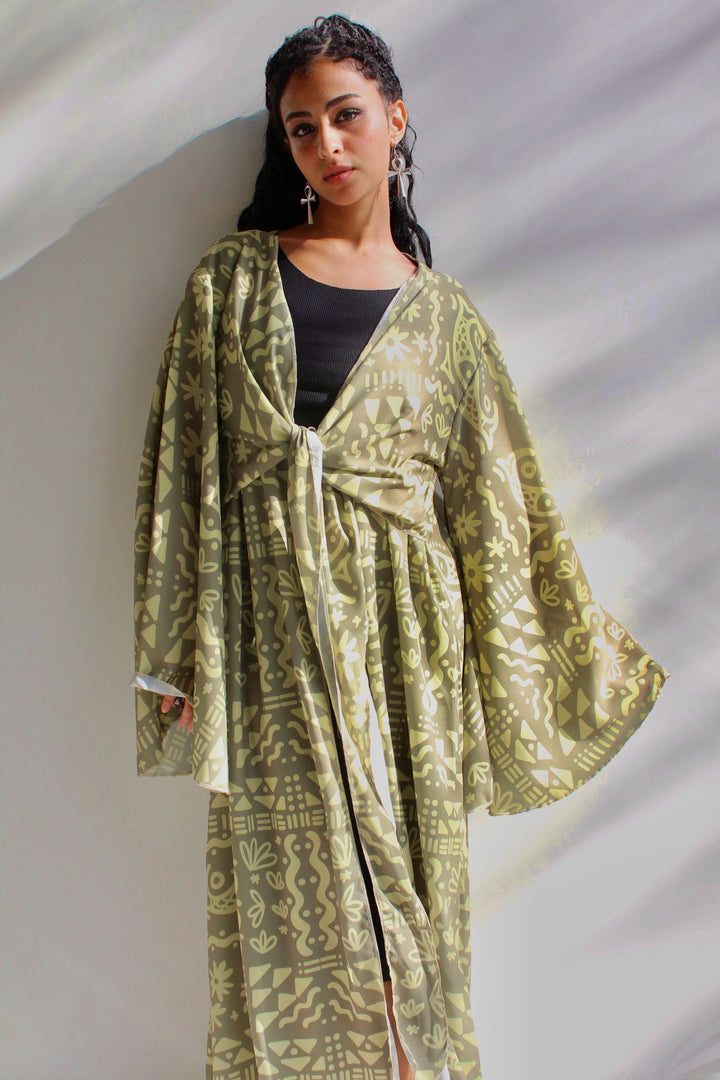 Mint green pattern Long cardigan /dress