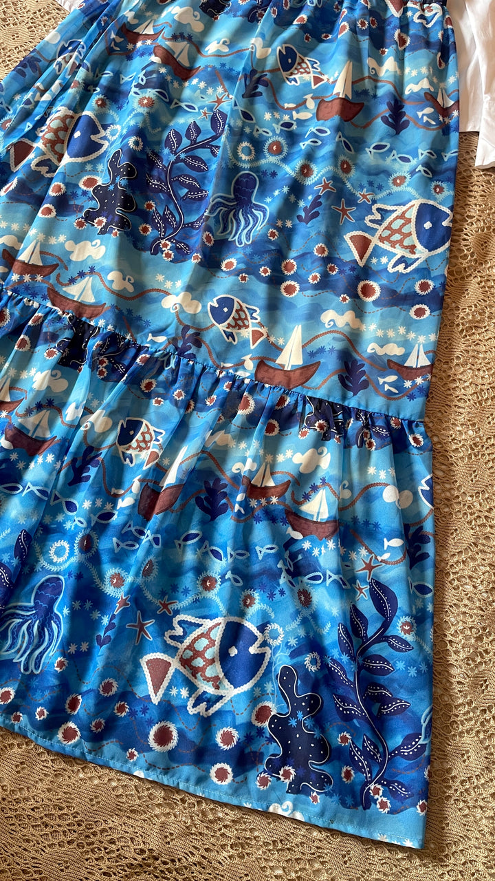Sea embroidery pattern chiffon skirt