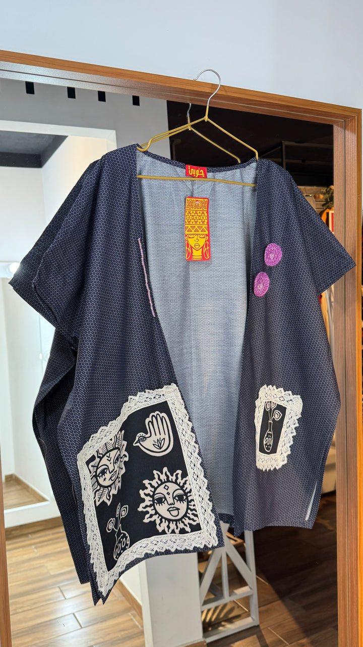 Blue “7” cap Kimono