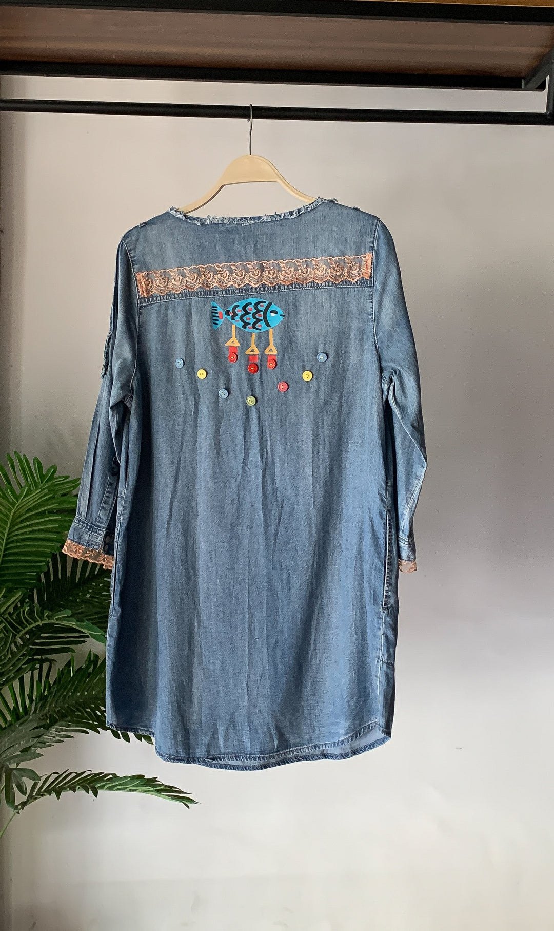 Folk fish Recycle denim blouse