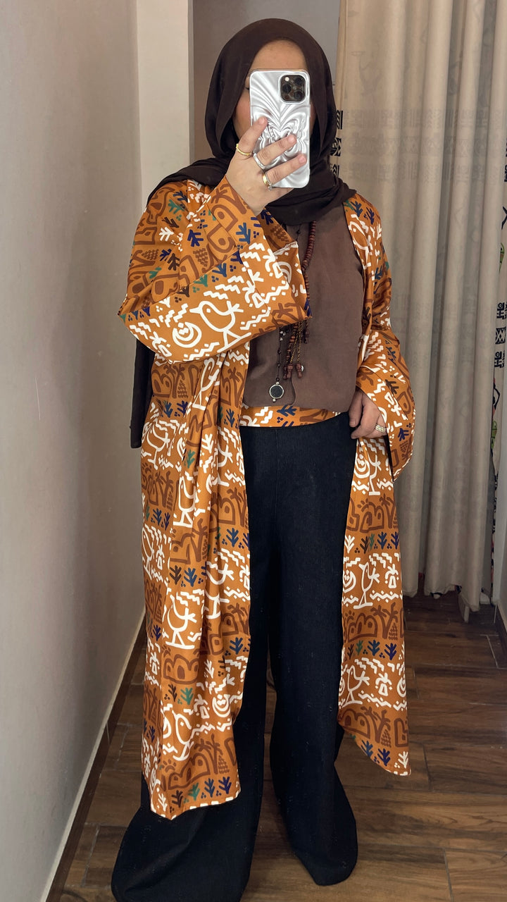 Folk motives kenar long cardigan