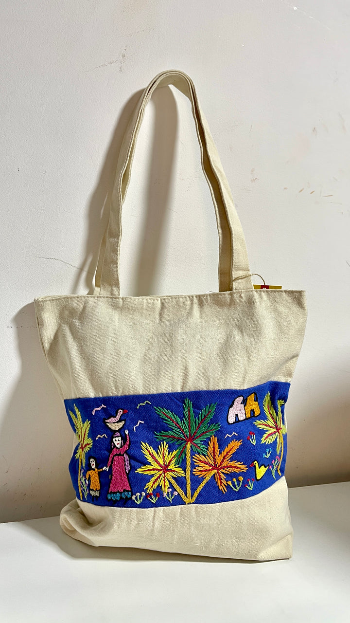 Sinai embroidery X blue tote bag
