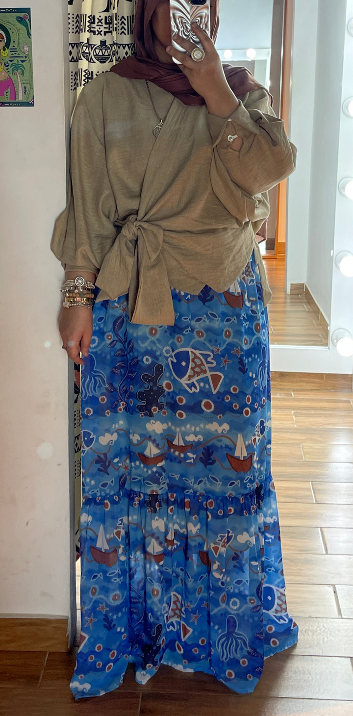 Sea embroidery pattern chiffon skirt