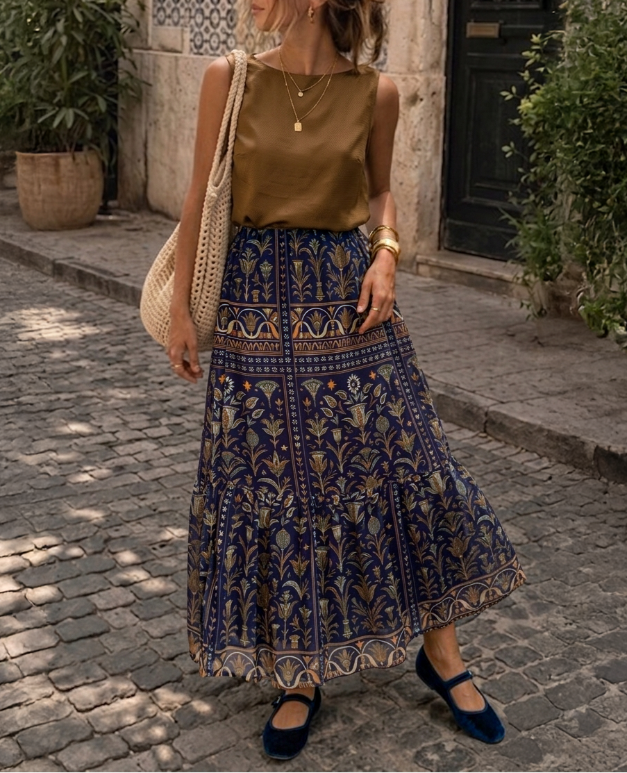bandana Egyptian theme padded chiffon skirt