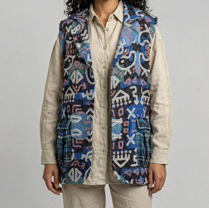 blue urban tribal The tweed vest