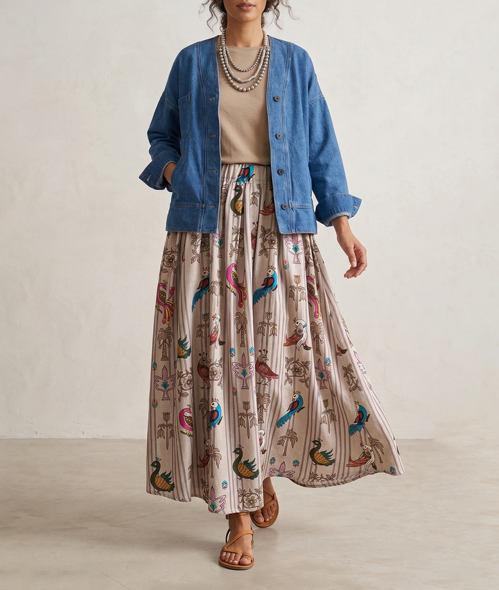 birds of The Nile puff linen skirt