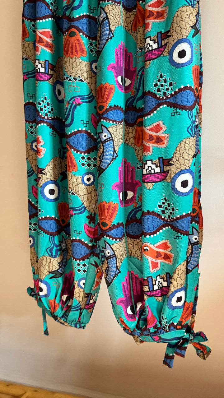 Blessing charms aqua Tie-hem Balloon pants