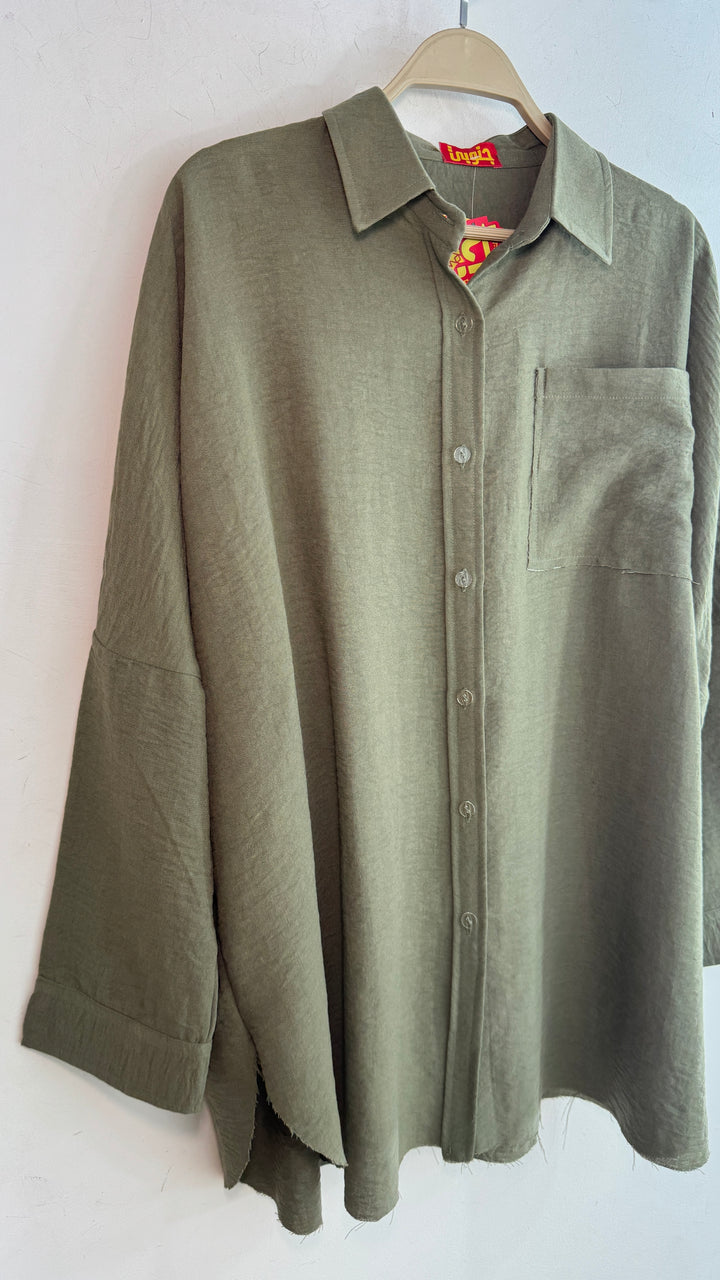 Olive linen unfinished shirt