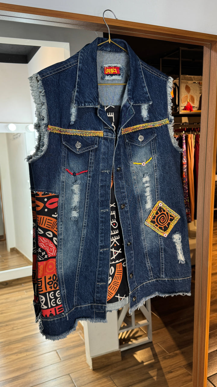 Afro black Recycle denim vest