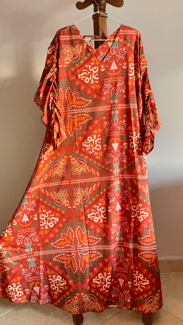 Folk orange pattern cloche dress
