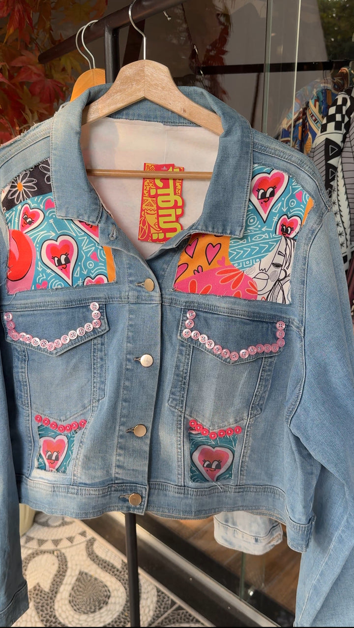 Pop colors x buttons Recycle denim jacket