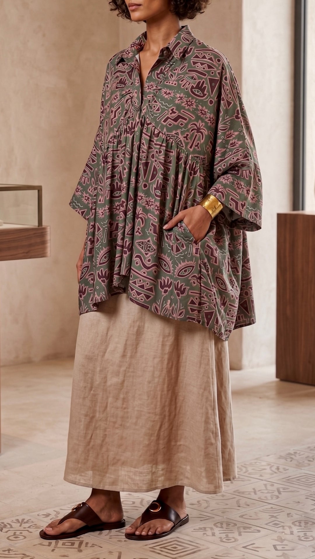 Palm symbols poncho blouse ( pre order )