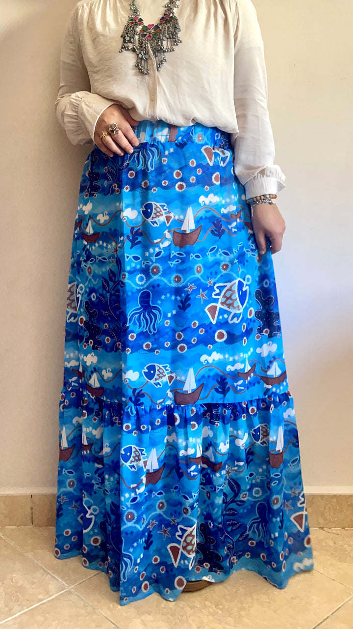 Sea embroidery pattern chiffon skirt