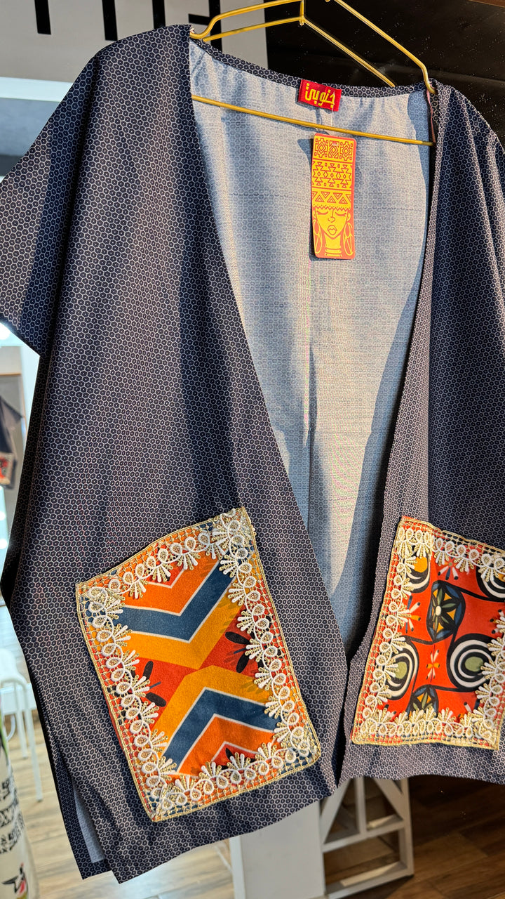 blue “2” cap Kimono