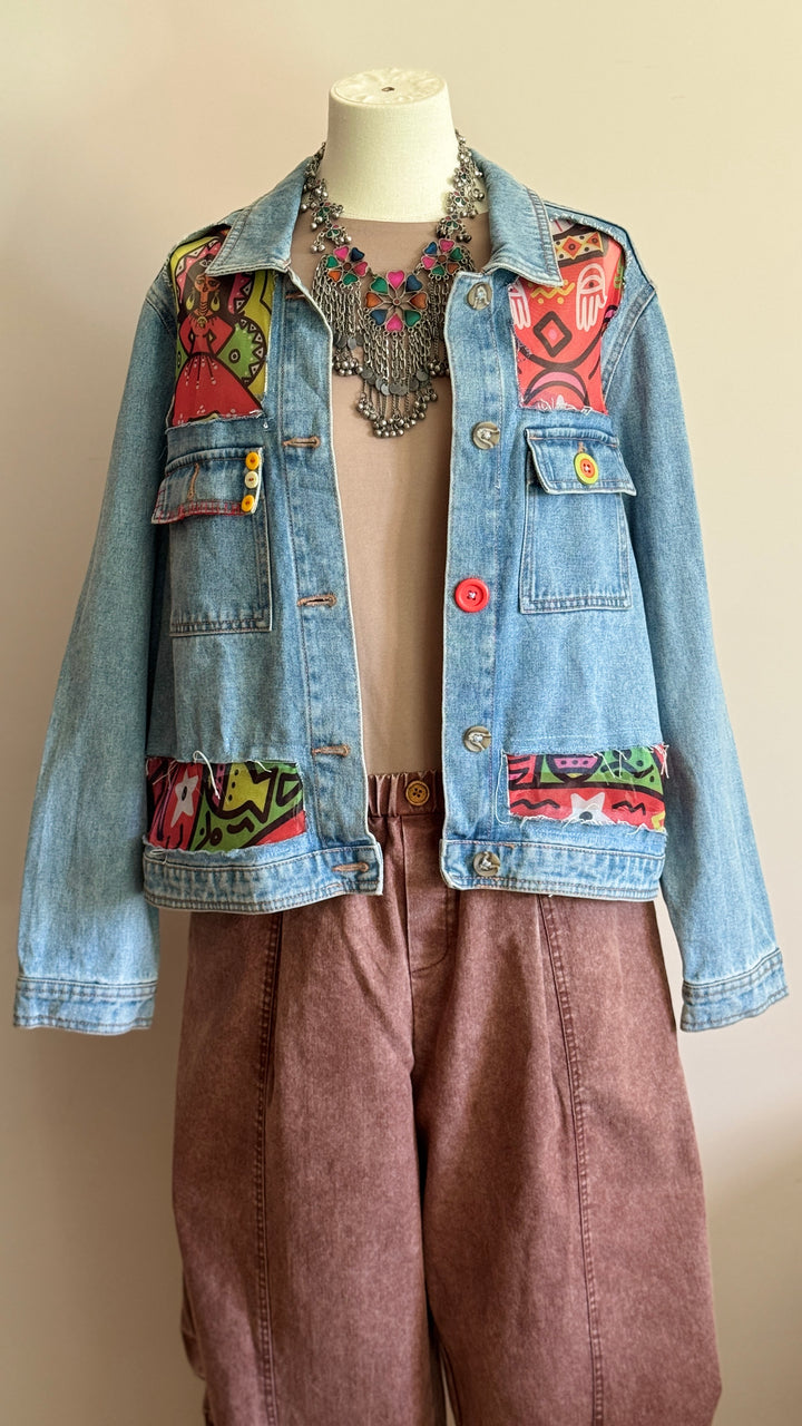 Red folklore Recycle denim jacket