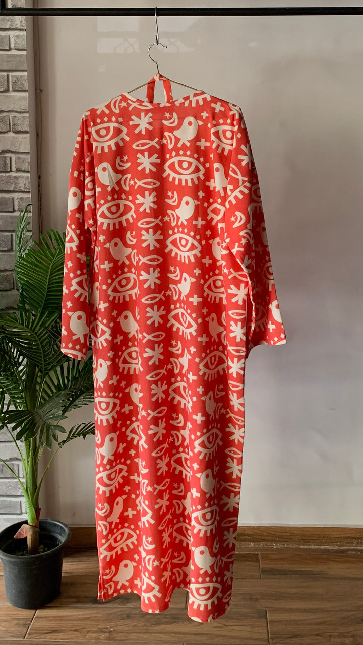 Folk Orange Linen dress