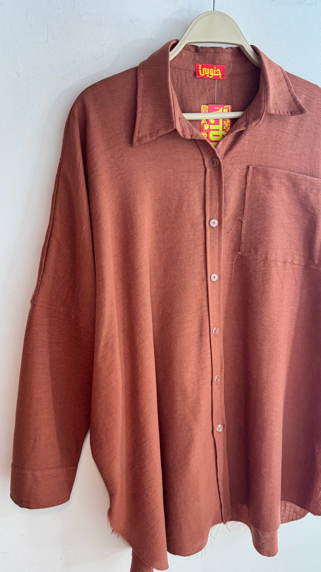 Rust orange linen unfinished shirt