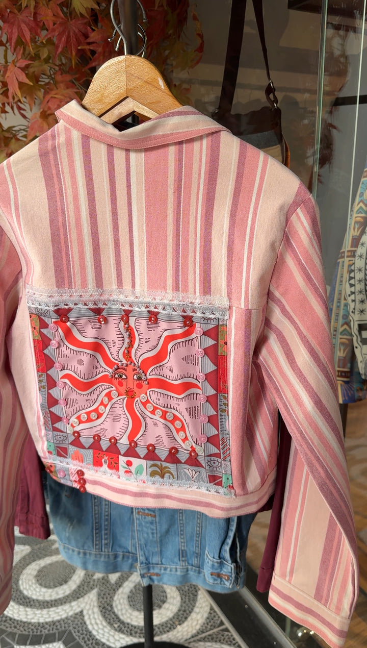 Stripes pinkish Recycle denim jacket