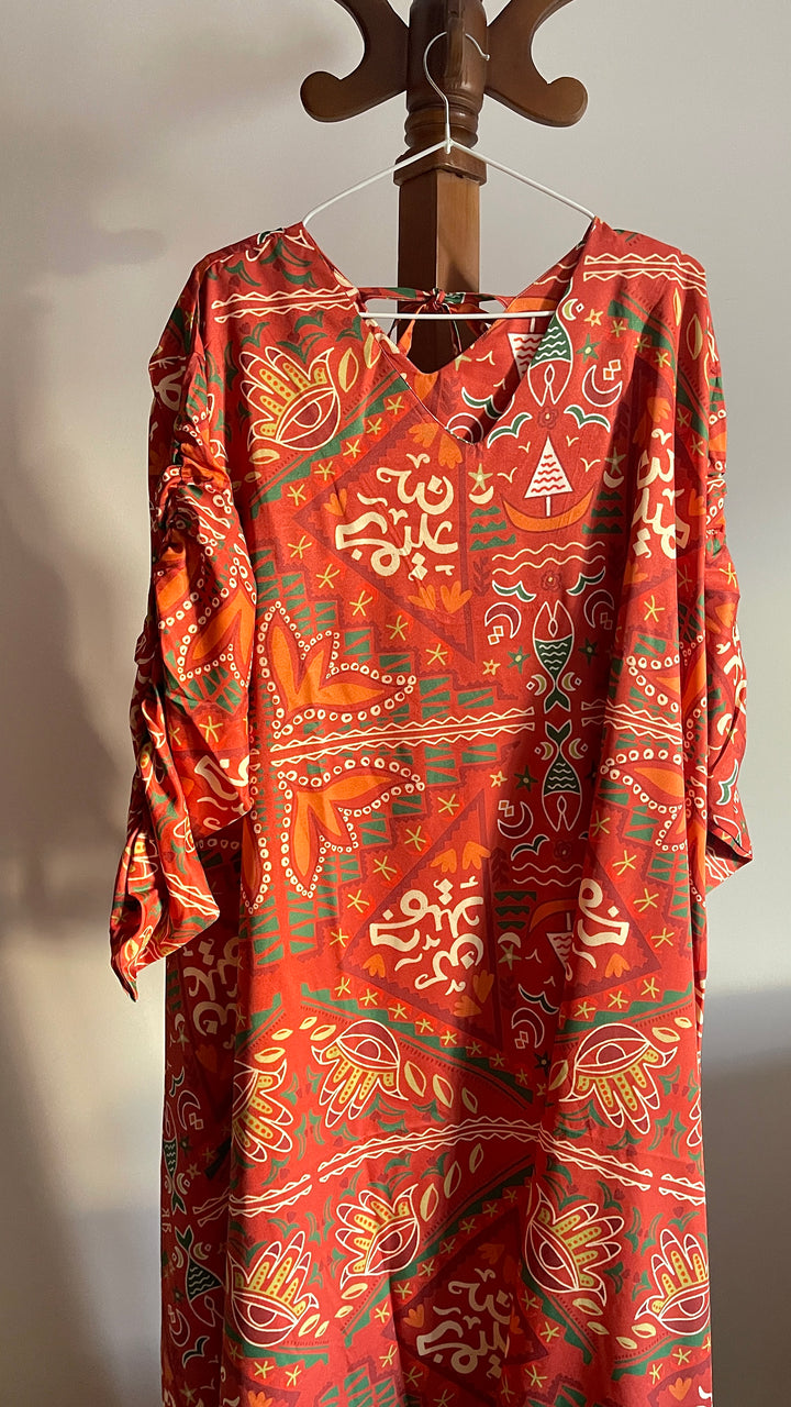 Folk orange pattern cloche dress
