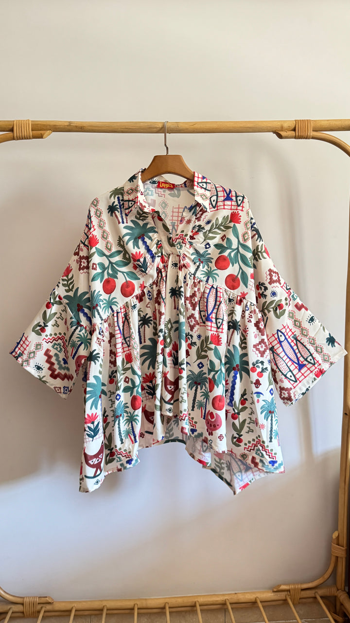 pomegranate palm poncho blouse ( pre order )