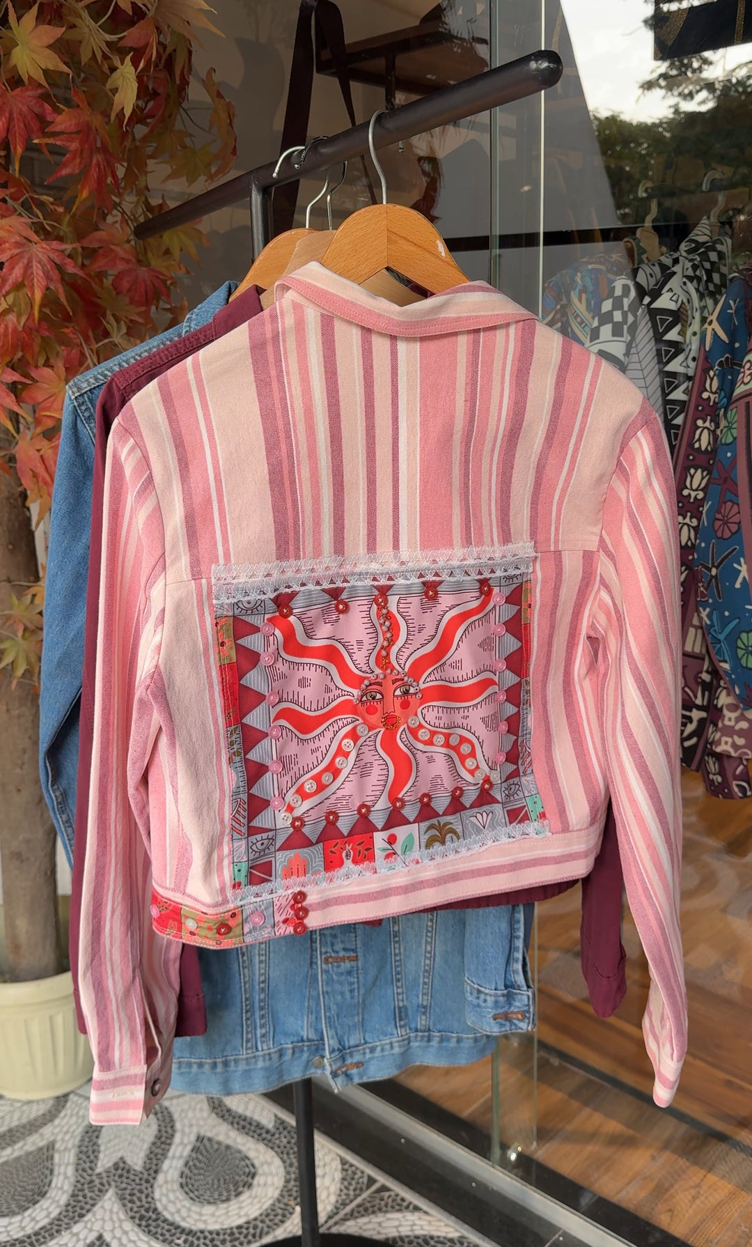 Stripes pinkish Recycle denim jacket