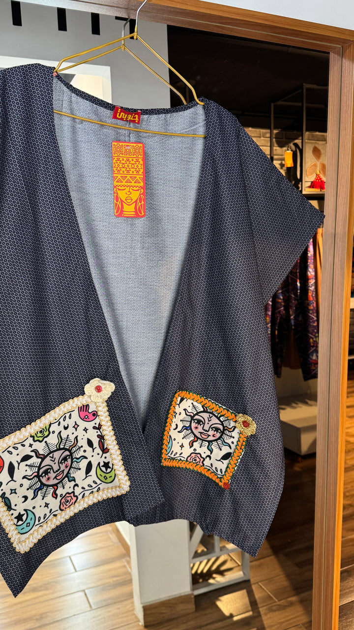 blue “1” cap Kimono