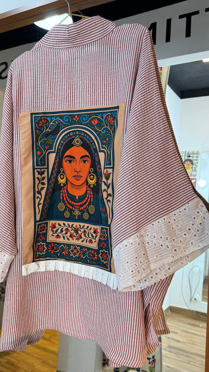 Arabic woman strip Linen kimono
