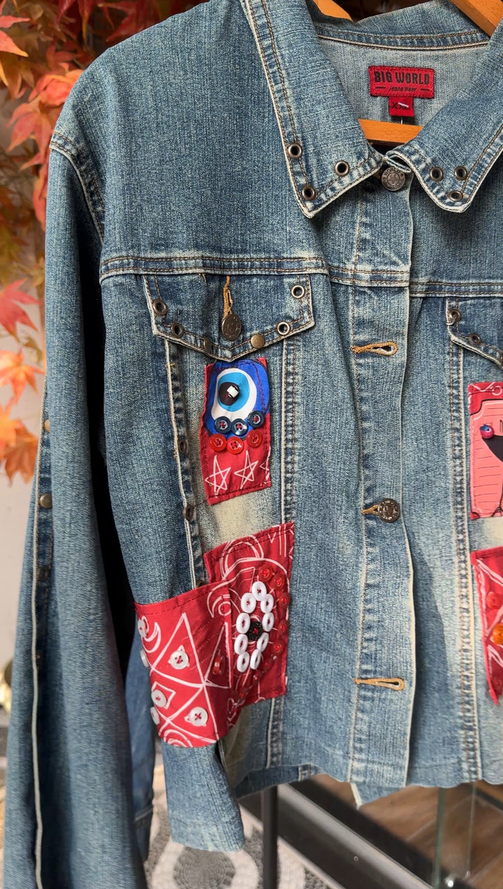 Red folklore Recycle denim jacket