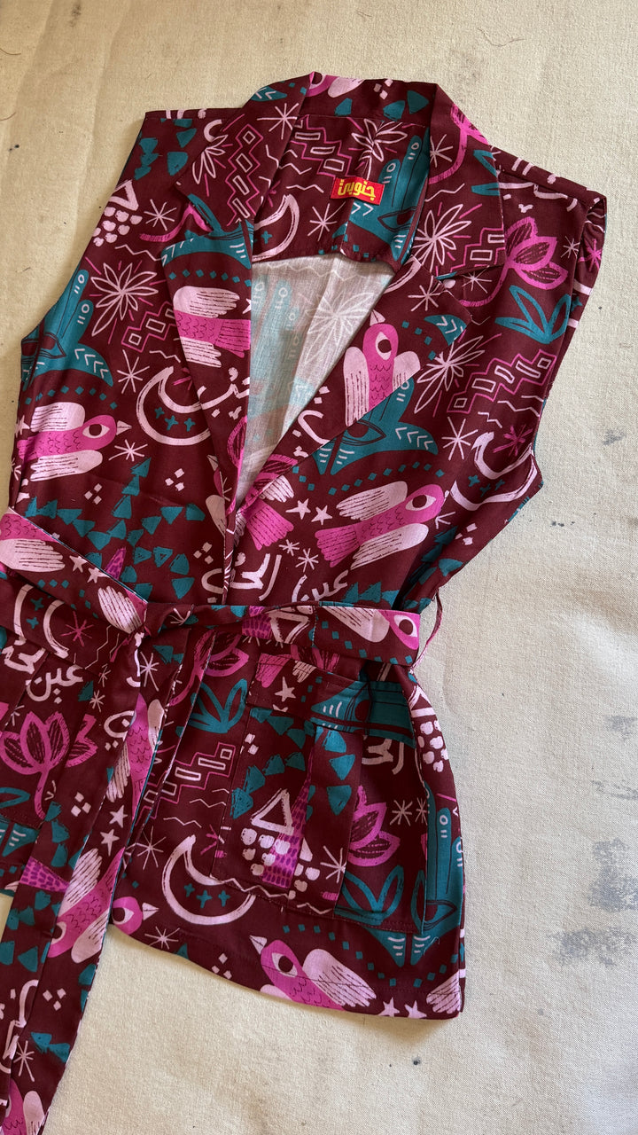 The crimson linen belted vest