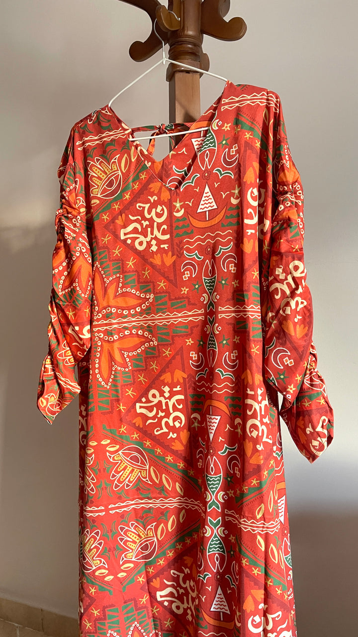 Folk orange pattern cloche dress