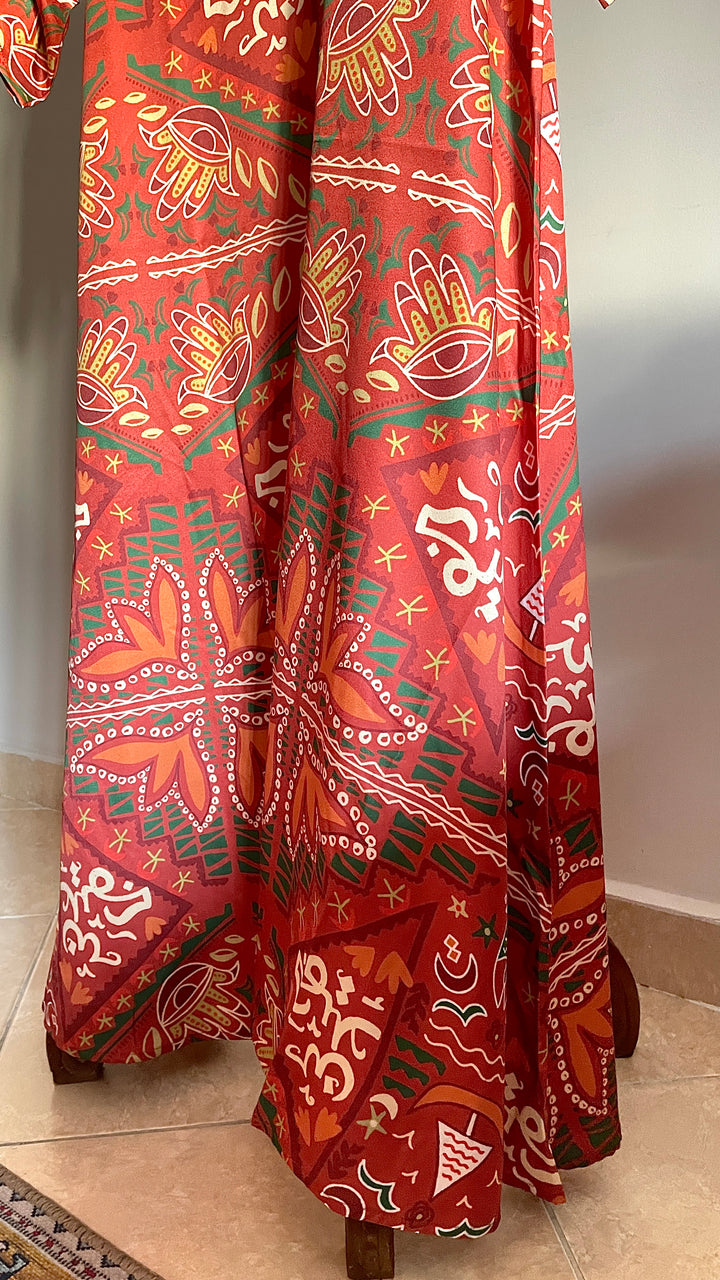 Folk orange pattern cloche dress