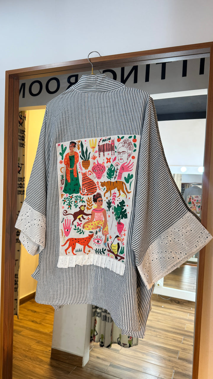 Frida & jangle strip Linen kimono