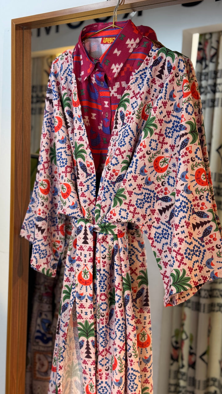 Palm & river Vest kimono set