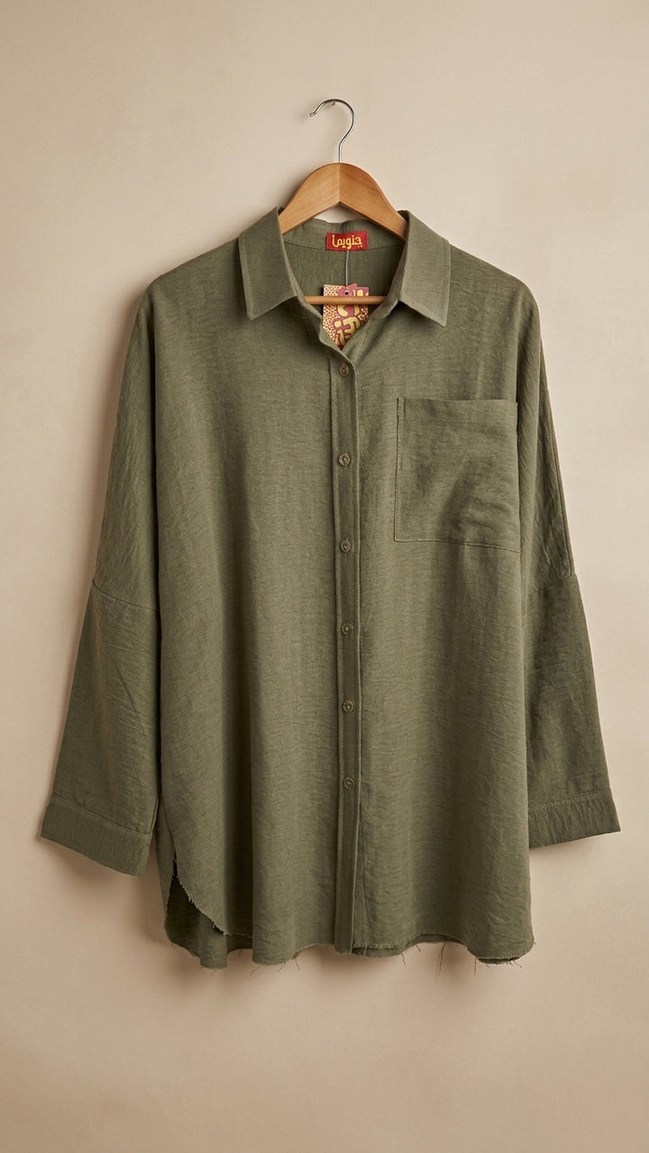 Olive linen unfinished shirt